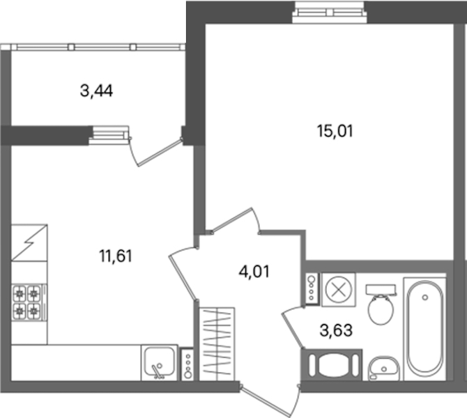 1-комнатная квартира 34.26 м², 9/11 эт., ЖК «ПАТИО. Уютный квартал»